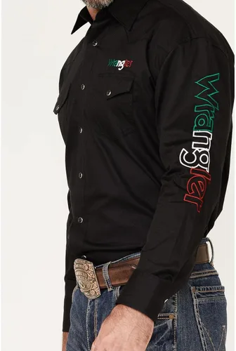 Vista 2 de Wrangler Camisa Western con logotipo de México para hombre Negro L