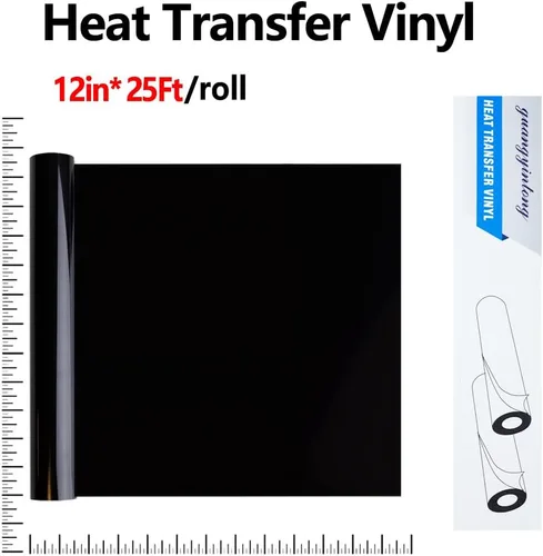 Vista 2 de guangyintong Rollos de vinilo de transferencia de calor negro, 12 pulgadas x 25 pies, superficie brillante, se recomienda tela, para camisetas