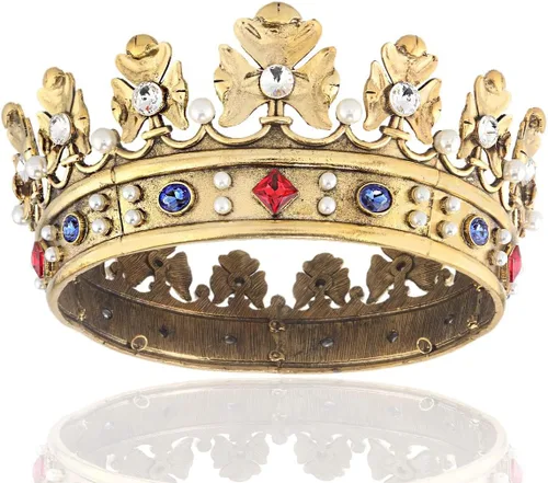 Vista 7 de Corona real barroca para hombre, corona de pelo de príncipe de metal, círculo completo, accesorios para el cabello para fiesta de cumpleaños