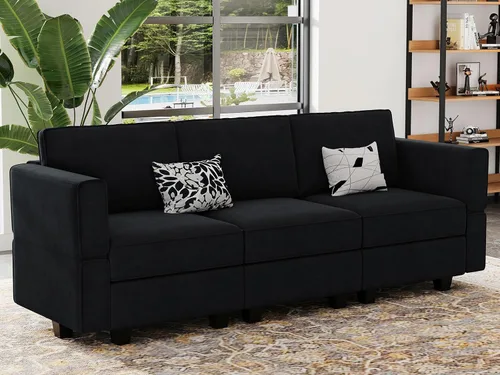 Vista 2 de Belffin - Sofá modular de terciopelo con asientos de almacenamiento, sofá de 3 plazas para sala de estar, color negro