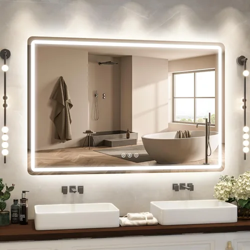 Vista 16 de Espejo de baño LED de 20 pulgadas de largo x 28 pulgadas de ancho con luces, antiniebla e iluminación tricolor, espejo de afeitado montado