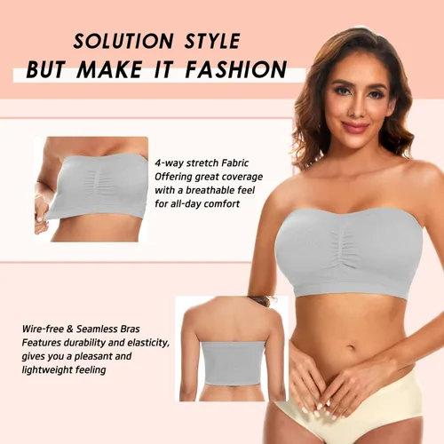 Vista 3 de Sujetador bandeau sin tirantes sin tirantes acolchado para mujer, brasier deportivo sin costuras, parte superior de tubo sin varillas