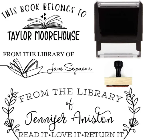 Vista 5 de De The Library of Book Stamp Este pertenece a un sello personalizado autoentintado o mango de madera, nombre personalizado para profesor