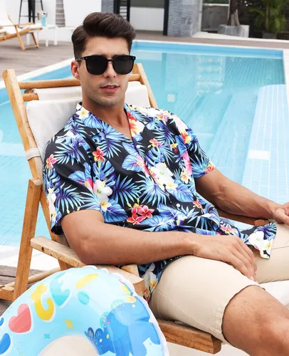 Vista 8 de MRIGNT Men's Hawaiian Shirt Short Sleeves Printed Button Down Summer Beach Shirts