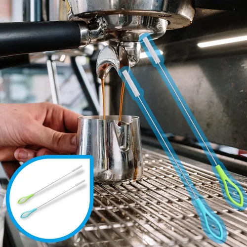Vista 6 de Cepillo de limpieza para máquina de café, cepillo para máquina de café expreso con cabezal desmontable, cepillo de plástico de madera con cerdas