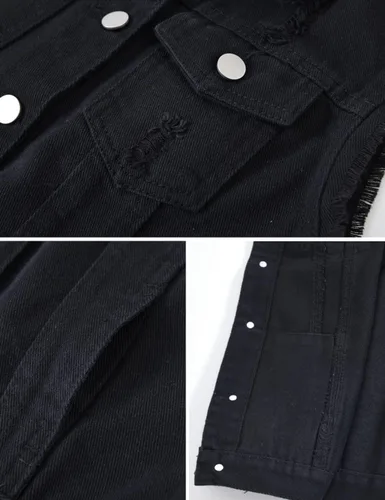 Vista 5 de Locachy Chaleco de mezclilla casual para mujer, ajustado, sin mangas, rasgados