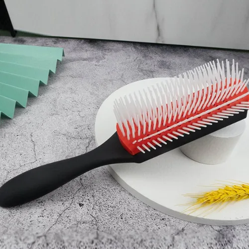Vista 6 de Cepillo de pelo rizado rojo desenredante de 9 filas de ABS, cepillo estático para cabello rizado y ondulado, unisex, blanco