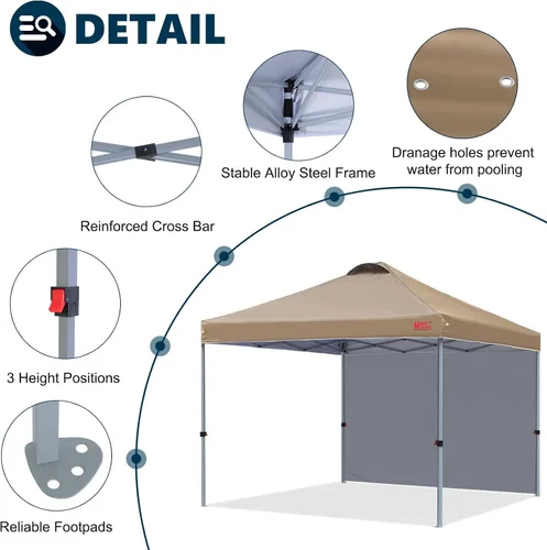 Vista 5 de MASTERCANOPY - Toldo desplegable duradero con 1 pared lateral (6.6 x 6.6 pies, caqui)