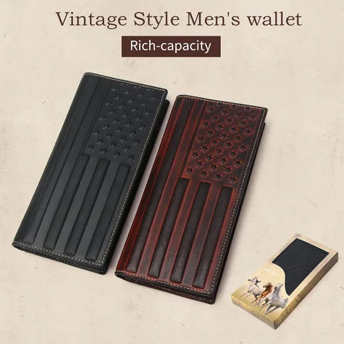 Vista 7 de Tidoneam Cartera larga para hombre con bandera de Estados Unidos, billetera de cuero plegable para hombre, regalos para hombres