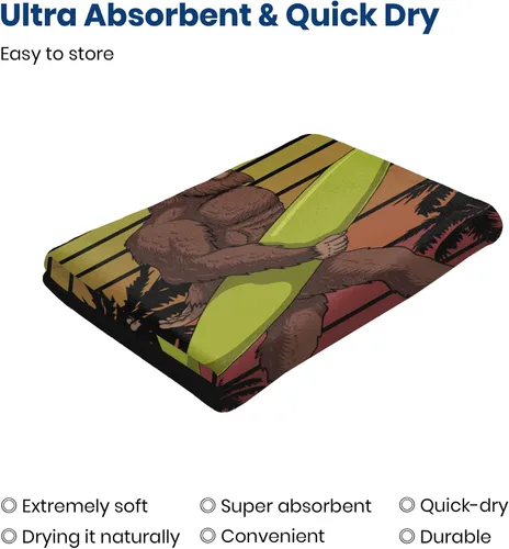 Vista 6 de Bigfoot Holding a Surf Board - Toalla de playa de microfibra de 32 x 52 pulgadas, toallas de baño grandes para niños y adultos, toalla absorbente