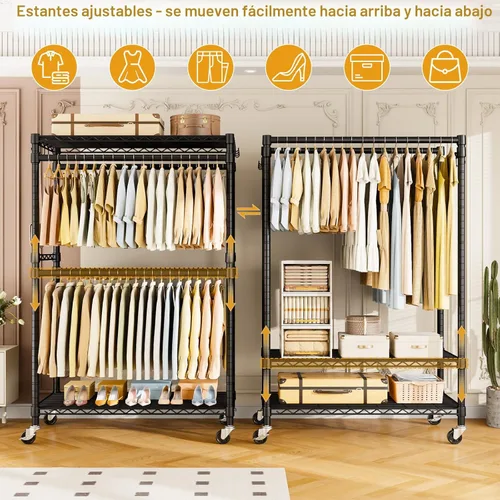 Vista 3 de ULIFHOME P4 Plus Perchero Rodante de Ropa Resistente, Percheros de Ropa para Colgar Ropa, Percheros de Vestir Independientes con Ruedas, Perchero