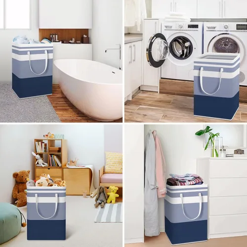 Vista 6 de HomeHacks - Paquete de 2 cestas grandes para ropa sucia, bolsas para ropa sucia (azul 75 pulgadas de largo x 2)
