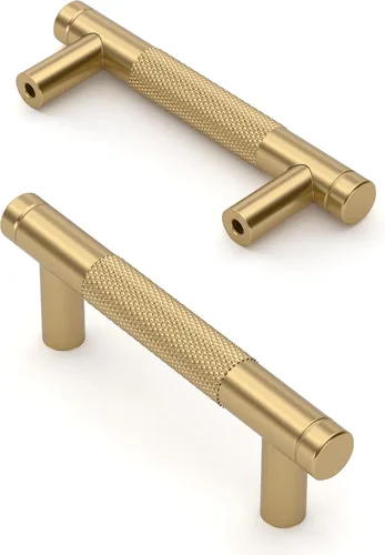 Vista 23 de Asidrama - Paquete de 10 tiradores para gabinete de 3 pulgadas (76mm) de color negro mate y bronce champán, manijas estriadas para gabinete