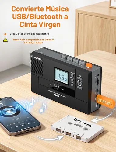 Vista 8 de Gracioso Convertidor de casete Bluetooth a MP3 con batería de 2000 mAH Transmisor y receptor Bluetooth Reproductor de cinta de casete con altavoz