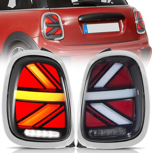 Vista 18 de Ensamble de luces traseras VLAND Compatible con BMW Mini R50 R52 R53 2001-2006, lámpara trasera Union Jack con DRL dinámico, luz trasera con señal