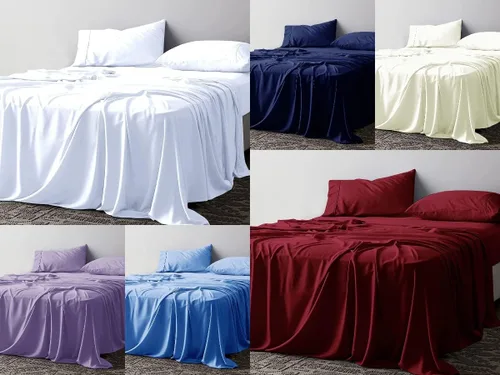 Vista 2 de Juego de sábanas de 800 hilos de 4 piezas, 100% algodón, color burdeos, tamaño individual, juego de ropa de cama de hilos largos de una sola capa