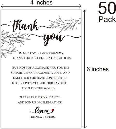 Vista 3 de 50 tarjetas de agradecimiento de boda, tarjetas de agradecimiento, centros de mesa y decoraciones de boda, novia, compromiso, aniversario, 4 x 6
