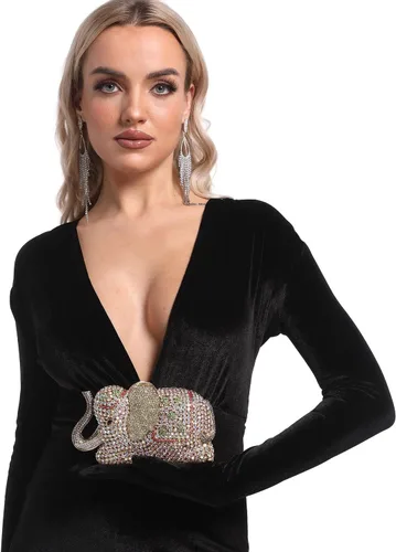 Vista 2 de Boutique De FGG Elefante de noche embragues bolsos de mano de metal cristal embrague Minaudiere boda carteras y bolsos nupciales