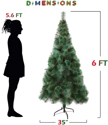 Vista 5 de LUCKYERMORE Árbol de Navidad de 6 pies con 212 puntas flocadas doradas, pequeño árbol de Navidad con decoración para árbol de Navidad y decoraciones
