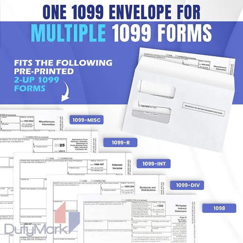 Vista 3 de 50 sobres de impuestos 1099 autoadhesivos diseñados para formularios láser 1099 impresos - MISC - 1098-1099 R - DIV - INT, seguridad de doble
