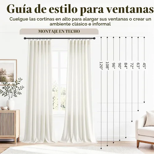 Vista 9 de Jowels Natural Linen Curtains 96 Inches Long 2 Panels for Living Room