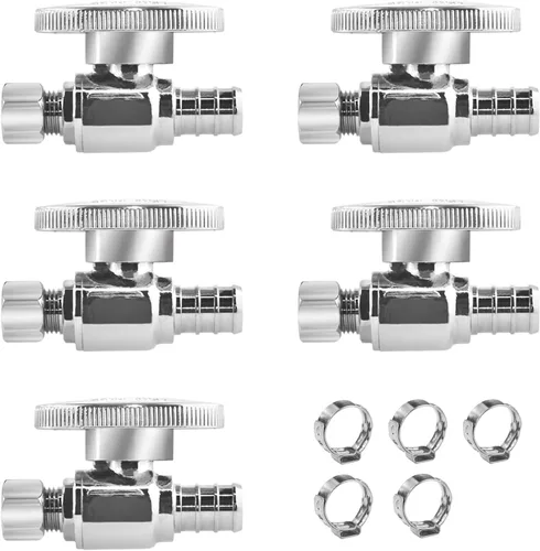 Vista 13 de Válvula de Parada Angular WiseWater 1/2" FNPT x 3/8" OD de Compresión, Válvula de Cierre de Inodoro de Cuarto de Vuelta de Latón Cromado para Baño