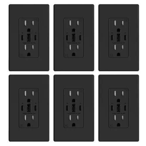 Vista 29 de ELEGRP Tomacorrientes USB, 30 W 6.0 Amp USB C, toma de pared USB de 3 puertos, toma de corriente resistente a manipulaciones de 15 amperios con 2