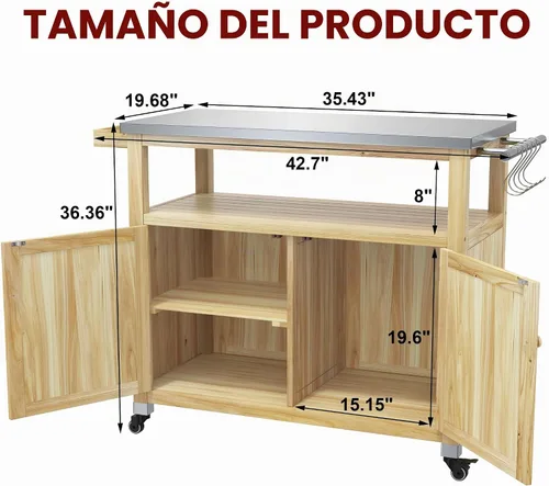 Vista 9 de GDLF Gabinete de almacenamiento al aire libre, mesa de parrilla de madera Marrón