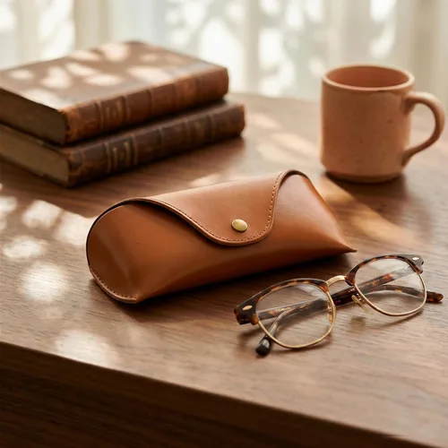 Vista 7 de Funda para gafas de sol compatible con Ray-Ban, cuero marrón