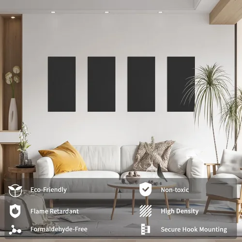 Vista 5 de Art3dwallpanels 8 PCS Paneles Acústicos, 24''x12'' Paneles de Pared de Tela Insonorizados, Paneles de Absorción de Sonido de Montaje Fácil con Negro