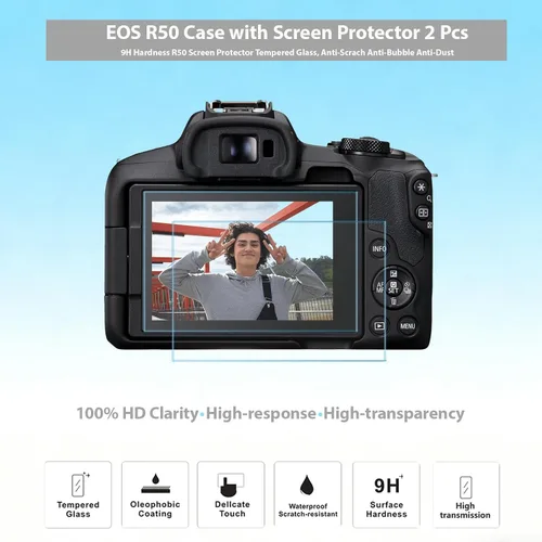 Vista 5 de Funda para cámara Canon EOS R50, funda protectora de silicona suave, antiarañazos, funda ajustada delgada con accesorios de protector de pantalla