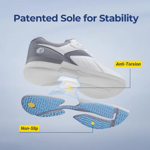 Vista 5 de FitVille Zapatos anchos de pickleball para hombre de toda cancha, zapatos de tenis con soporte de arco para fascitis plantar