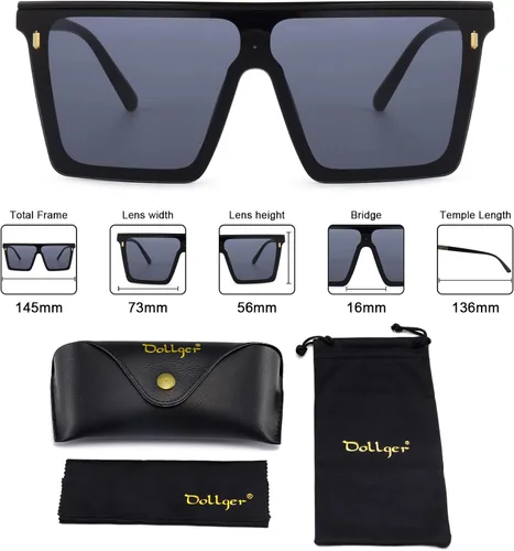 Vista 5 de Dollger Square Oversized Sunglasses for Women Men Trendy Flat Top Big Black Shades UV400 Sunnies