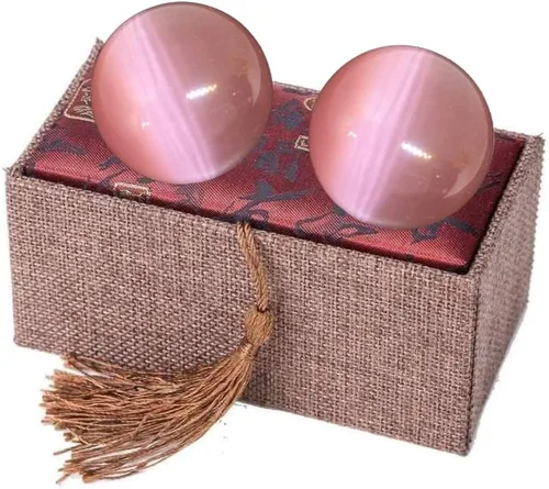 Vista 8 de Bolas Baoding de cristal artificial de ojo de tigre azul claro de 1.57 pulgadas, bolas de salud chinas de cuarzo curativo para terapia de manos