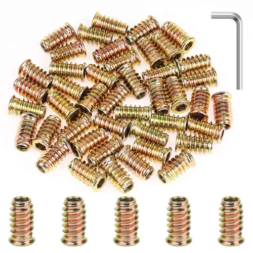 Vista 2 de 90 piezas de tuercas de inserción para muebles de 1/4"-0.787x0.394 in, tuercas hexagonales roscadas con una llave hexagonal