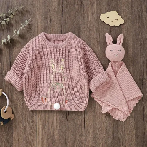 Vista 3 de Sudadera de punto con bordado de amor para niña y niña pequeña, ropa de primavera