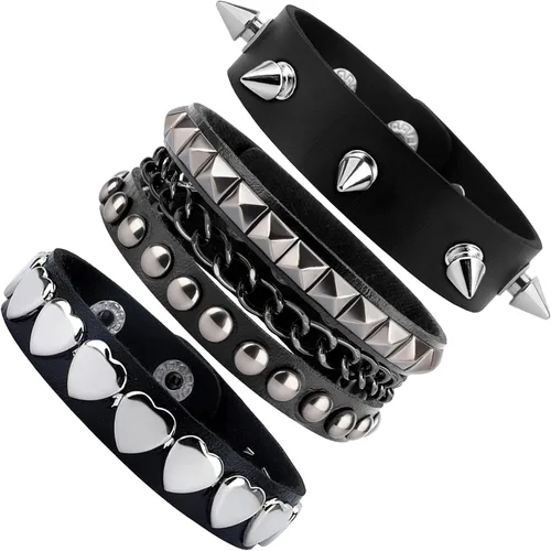 Vista 8 de Pulseras de cuero con tachuelas de pico, con tachuelas emo, punk, góticas, góticas, para mujeres y hombres