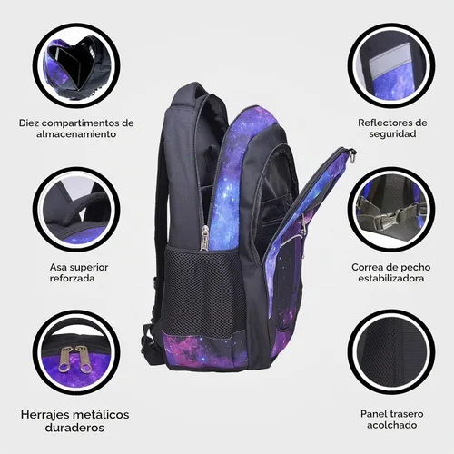 Vista 4 de Fenrici - Mochila para niños y niñas de 18 pulgadas, resistente con 10 compartimentos