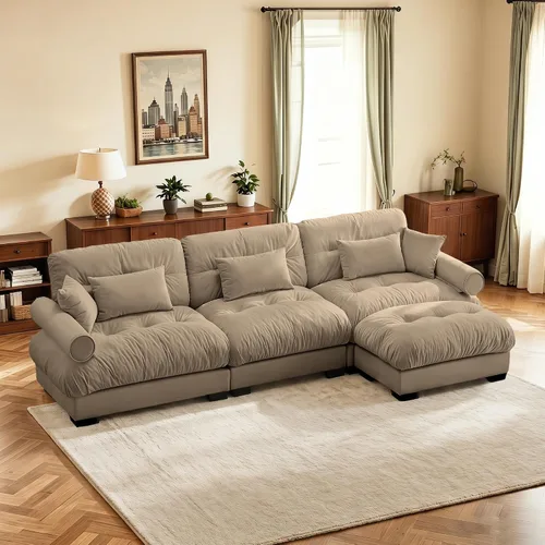 Vista 16 de Sofá biplaza de 93.7 pulgadas, sofá modular de 2 plazas, sofás seccionales grandes de color beige y blanco para sala de estar, juego de sofá