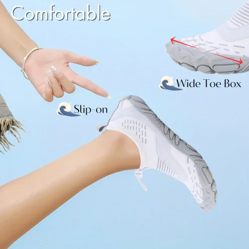 Vista 5 de Zapatos acuáticos para mujeres y hombres, calcetines acuáticos de secado rápido con puntera ancha, zapatos descalzos para piscina, playa, natación