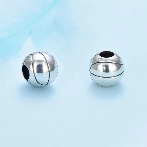 Vista 3 de Abalorio de baloncesto de plata de ley 925 Sport Beach Ball Beads para DIY Charms pulsera