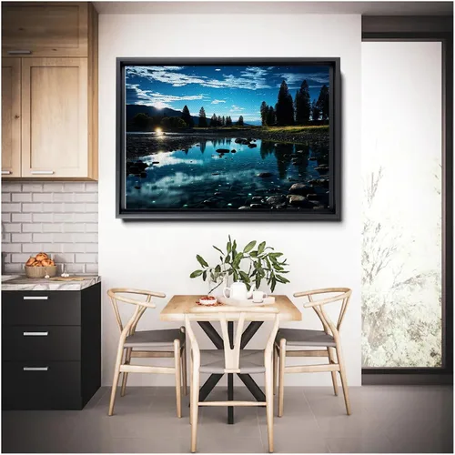 Vista 6 de Cool Wall Art Landscape Mountains Nature print Prints Minimalist Modern Home Artwork Decoration Night Sky With Stars, Framed Canvas Print