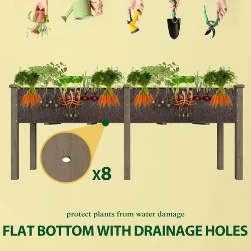 Vista 5 de MUPATER Cama de jardín elevada de 6 x 1.8 pies, maceta elevada de cedro con 8 agujeros de drenaje, espacio para macetas de 6.8 pies cúbicos, camas