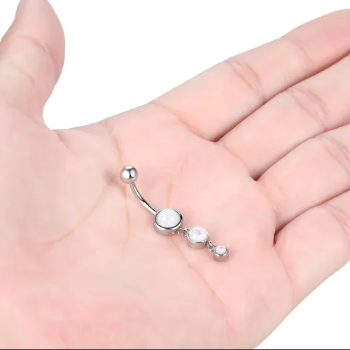 Vista 5 de Aumeo 14G Belly Button Rings Stainless Steel Opal Belly Navel Rings Barbell Belly Navel Piercing Jewelry for Women Girls