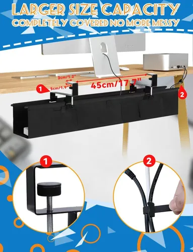 Vista 6 de Bandeja de organización de cables para debajo del escritorio, organizador de cables debajo del escritorio, organizador de cables de montaje