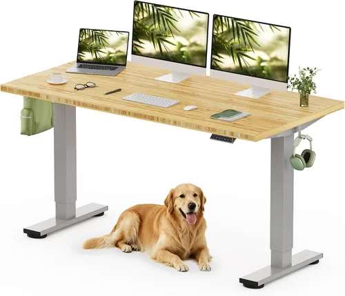 Vista 23 de FLEXISPOT Escritorio de pie de bambú sólido, escritorio de bambú real de 48 x 24 pulgadas con grano natural, estación de trabajo duradera