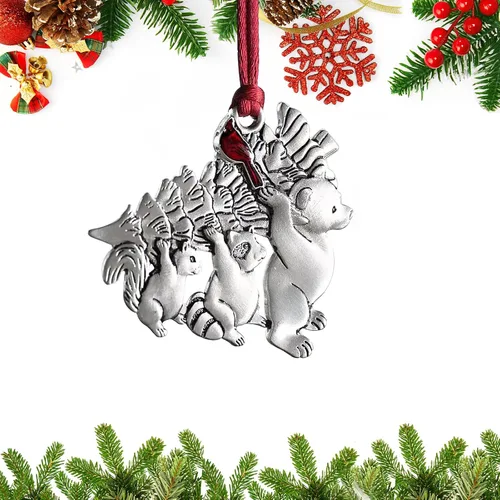 Vista 12 de Adornos navideños, 2024 Adorno de árbol de Navidad de peltre sólido hecho a mano de metal para colgar, artesanía DIY, coleccionables para árboles