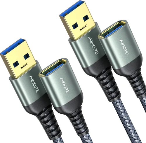 Vista 9 de AINOPE - Pack de 2 cables de extensión USB de alta velocidad USB 3.0, tipo A, macho a hembra. Cable de extensión de material trenzado resistente