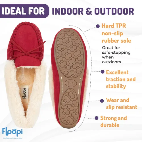 Vista 42 de Floopi Pantuflas para mujer, forro de piel sintética suave con espuma viscoelástica acogedora, pantuflas de casa para mujer con suela antideslizante