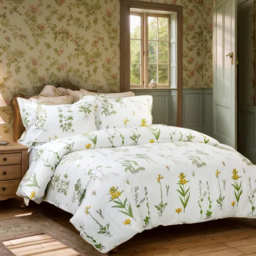 Vista 28 de FADFAY Juego de funda de edredón con estampado floral de roseta, juego de ropa de cama de encaje con volantes para niñas, 3 piezas